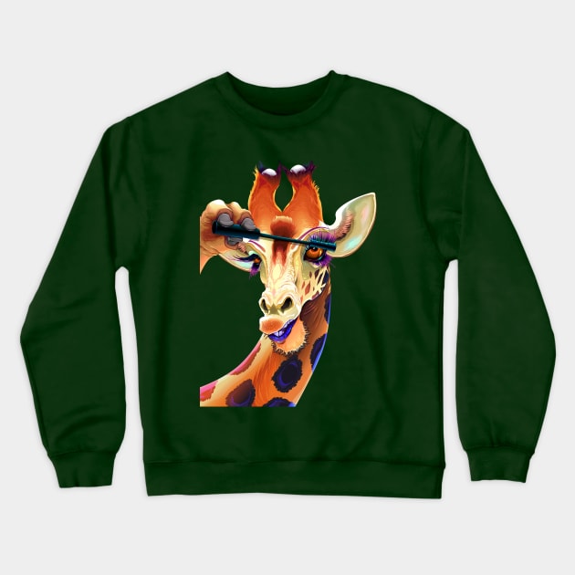 giraffe applying mascara eyelashes Crewneck Sweatshirt by Mako Design 